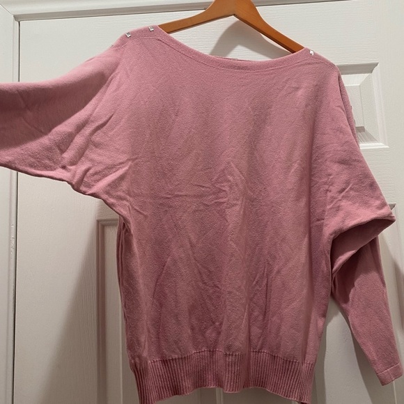 Pink Boat Neck Sweater with Rhinestone Detail - Picture 6 of 6